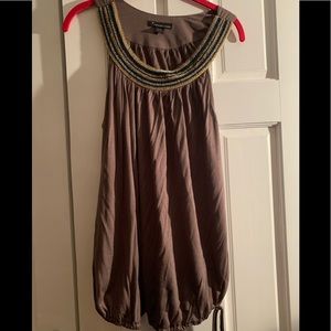 Twenty one Tan top w beaded collar Size large